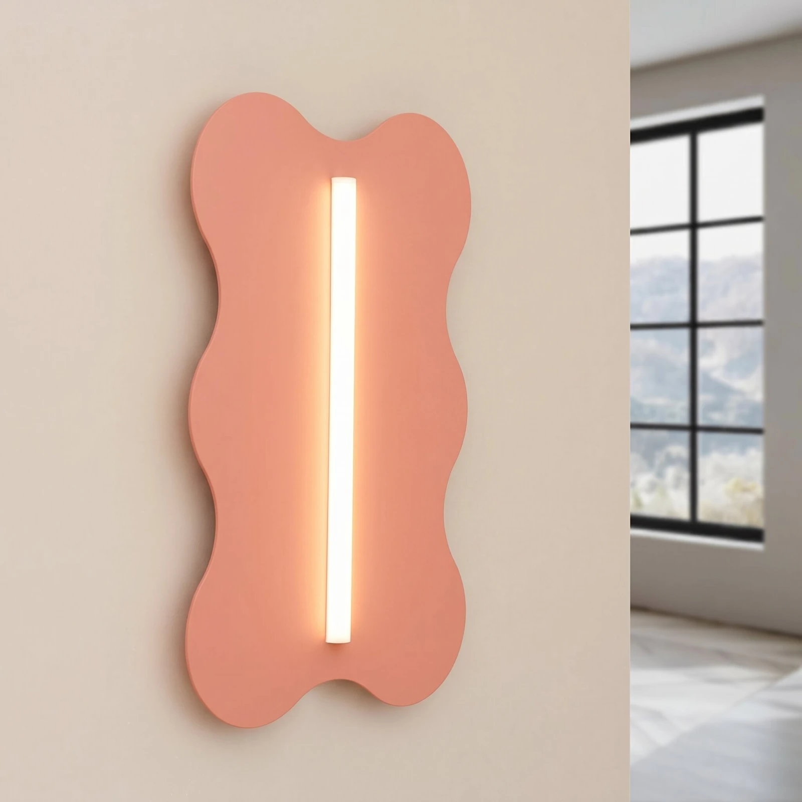 Sieninis šviestuvas 66 cm – banguota forma, persikinis, S14d LED
