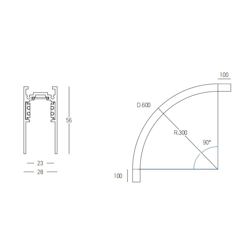 Curved Magnetic Track Segment, 48V, Matt Black