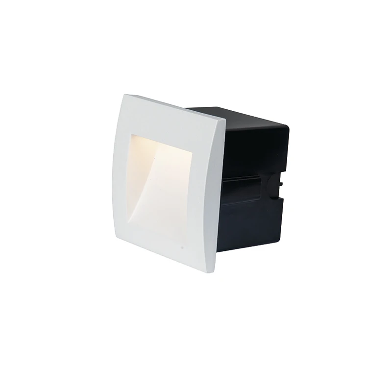 Įleidžiamas sieninis LED laiptų šviestuvas 2W 3000K, 9×9 cm, IP65, baltas