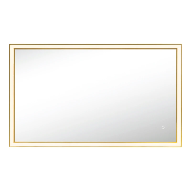 LED veidrodis 120×70 cm – stačiakampis, auksinis rėmas