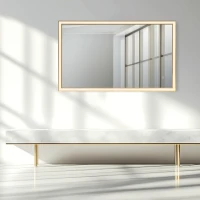 LED veidrodis 120×70 cm – stačiakampis, auksinis rėmas - Nuotrauka 1