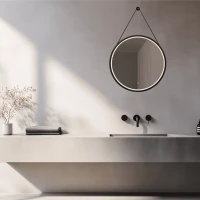 LED veidrodis Ø60 cm – apvalus, juodas matinis rėmas, su pakabinamu dirželiu - Nuotrauka 1