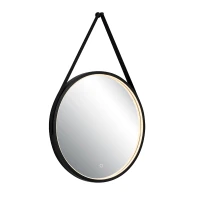 LED veidrodis Ø60 cm – apvalus, juodas matinis rėmas, su pakabinamu dirželiu - Nuotrauka 2