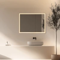 LED veidrodis 80×60 cm – stačiakampis, auksinis aliuminio rėmas, reguliuojamas apšvietimas - Image 1