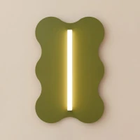 Wall lamp 66 cm – wavy plate, olive green, S14d - Image 4
