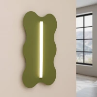 Wall lamp 66 cm – wavy plate, olive green, S14d - Image 1
