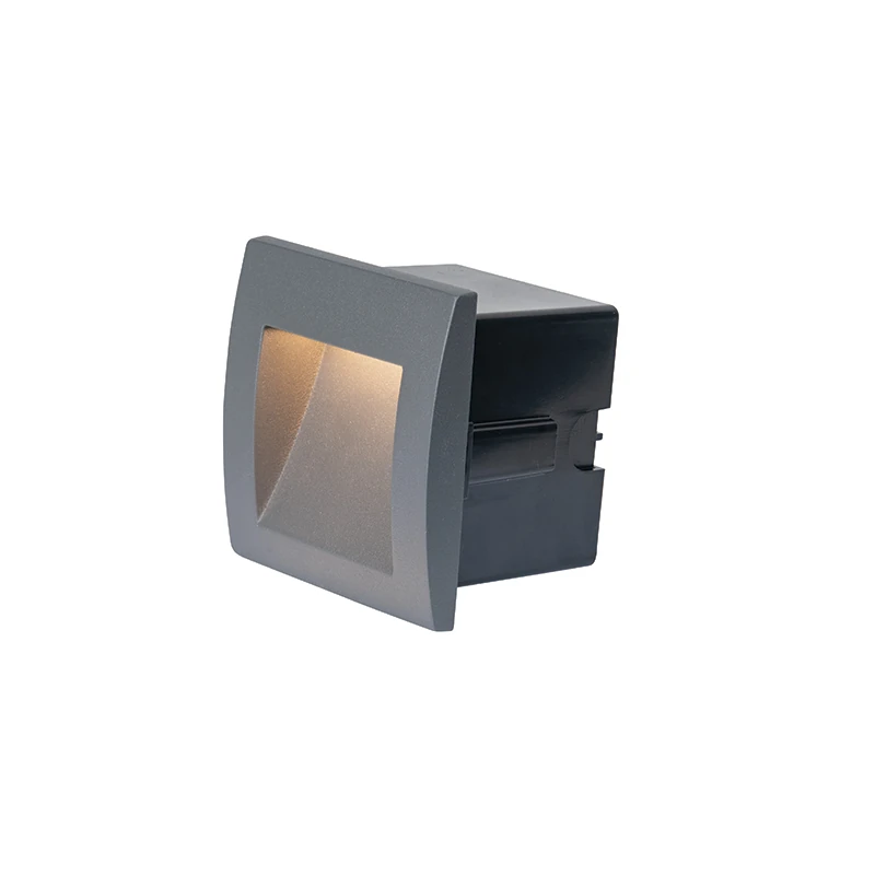 Įleidžiamas sieninis LED laiptų šviestuvas 2W 3000K, 9×9 cm, IP65, grafito spalvos