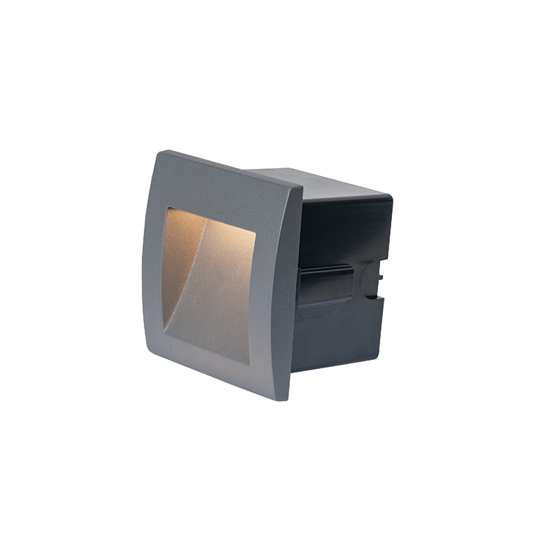 Įleidžiamas sieninis LED laiptų šviestuvas 2W 3000K, 9×9 cm, IP65, grafito spalvos