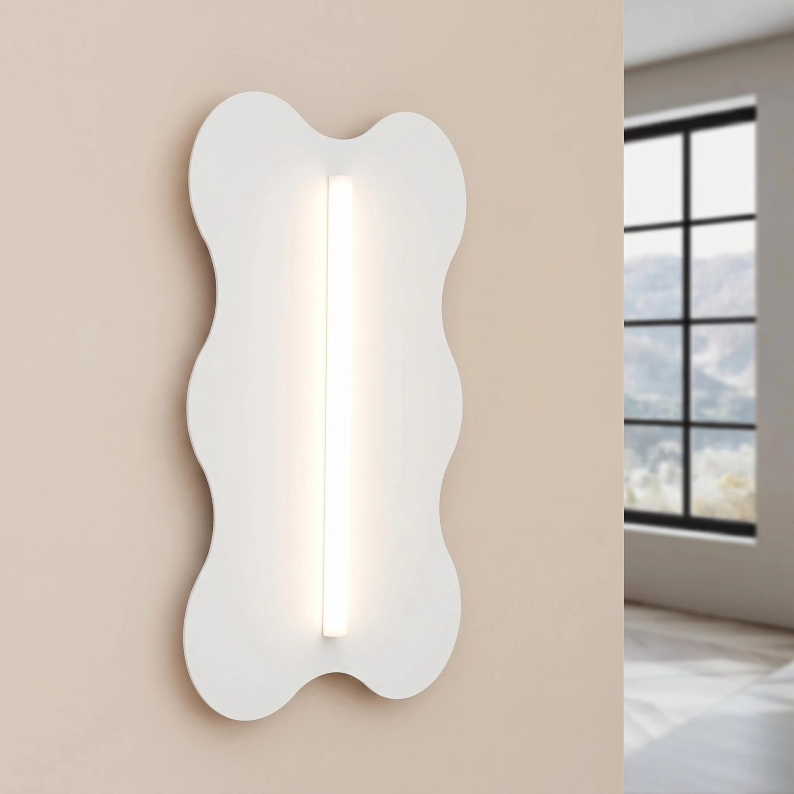 Sieninis šviestuvas 66 cm – banguota plokštė, baltas, S14d LED