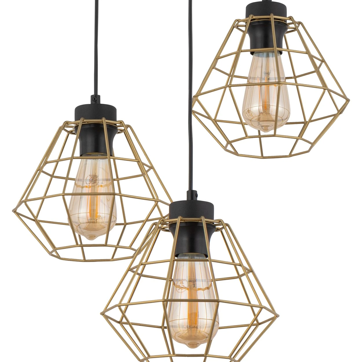 DIAMOND GOLD pakabinamas šviestuvas 3 x E27, juodas ir aukso