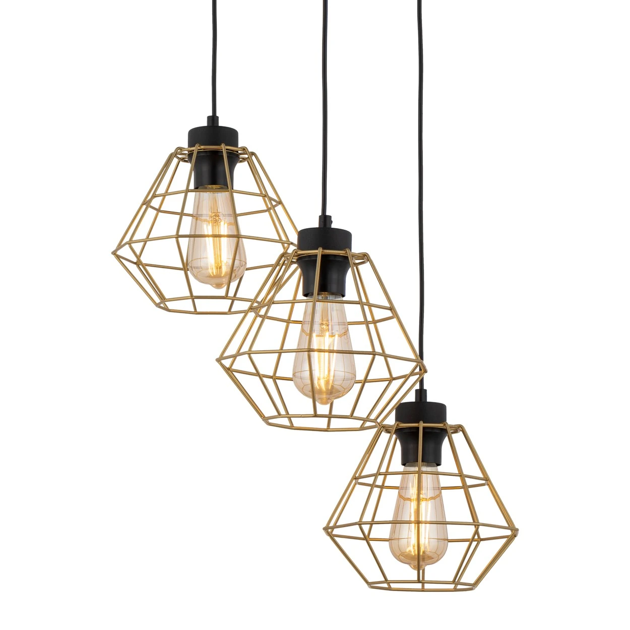 DIAMOND GOLD pakabinamas šviestuvas 3 x E27, juodas ir aukso