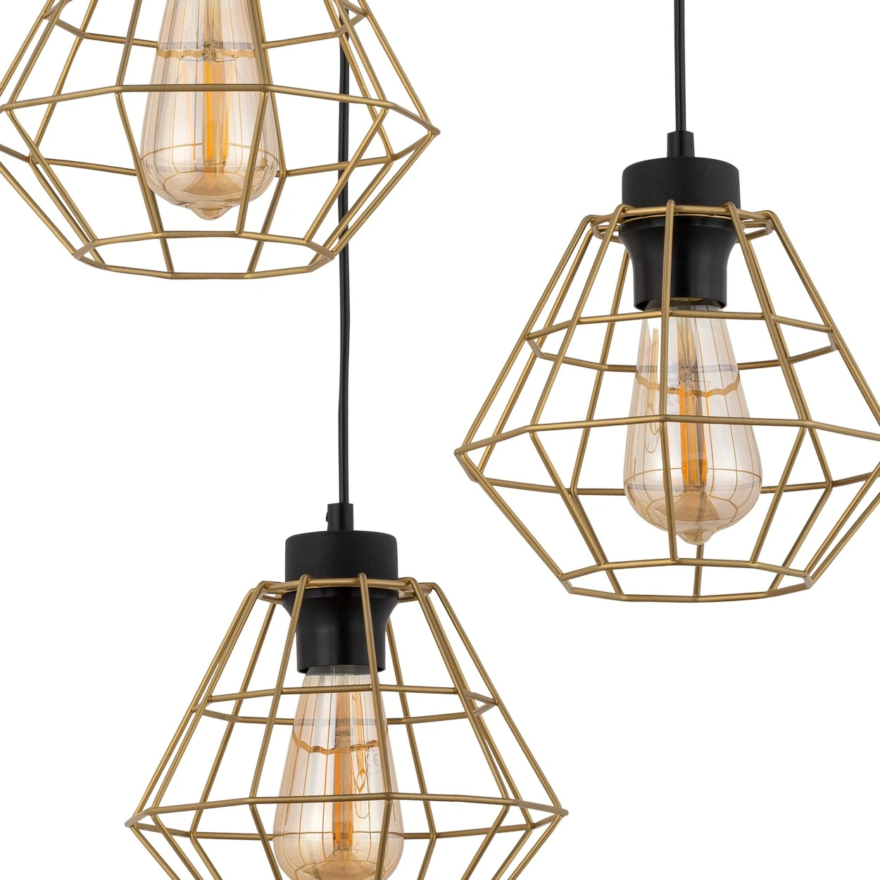 DIAMOND GOLD pakabinamas šviestuvas 3 x E27, juodas ir aukso