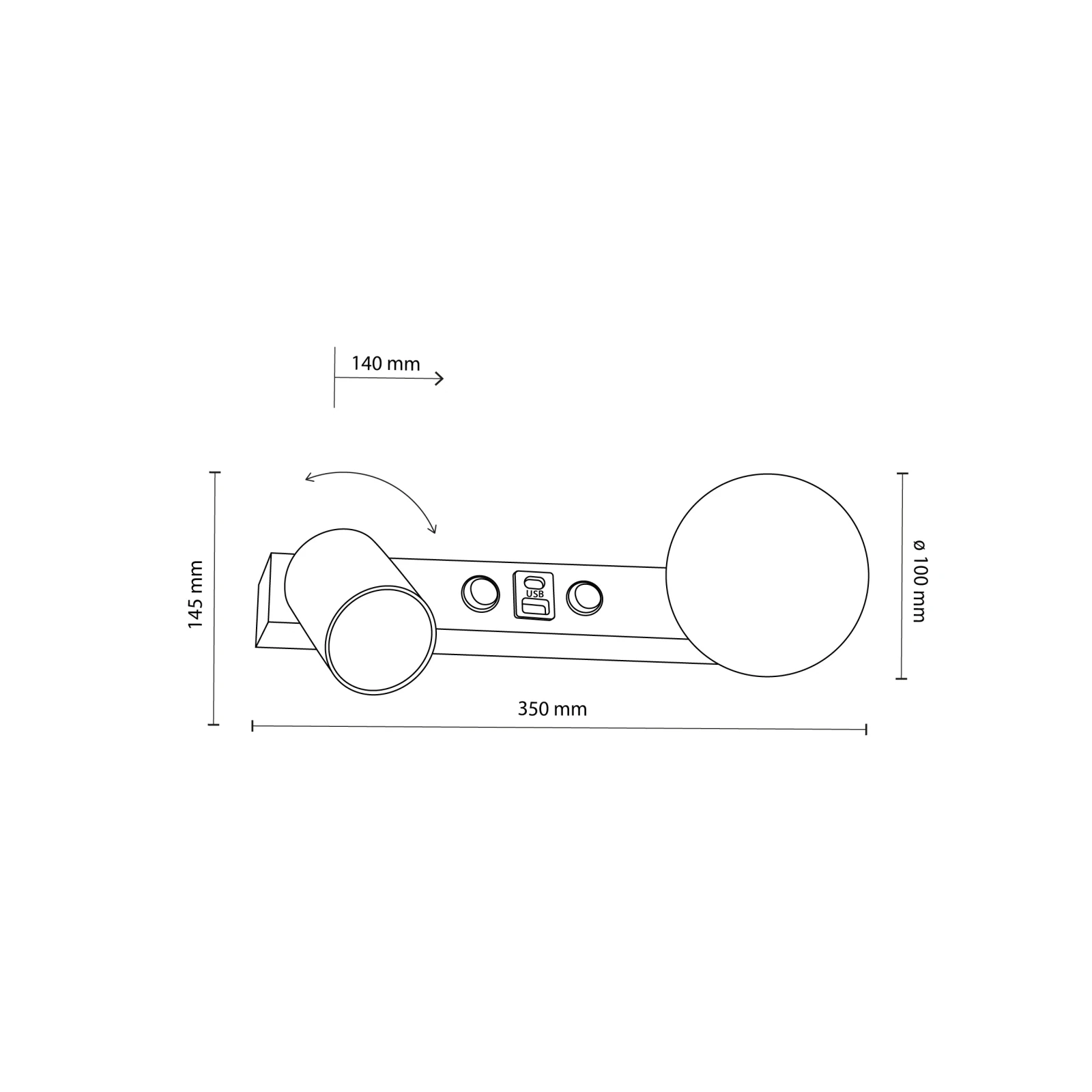 VOX sieninis šviestuvas 2 šviesų su USB-C