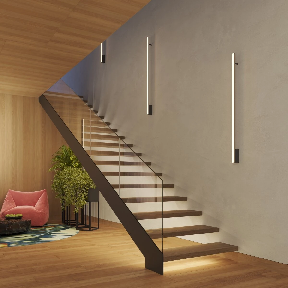 Sieninis šviestuvas 120 cm – linijinis, raudona, LED CRI98