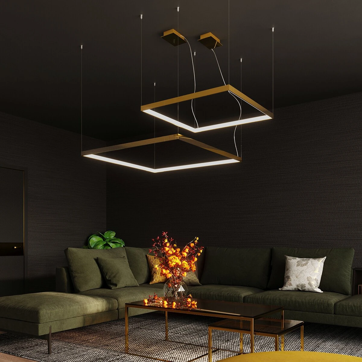 LED pendant light 65W – square, gold, warm white