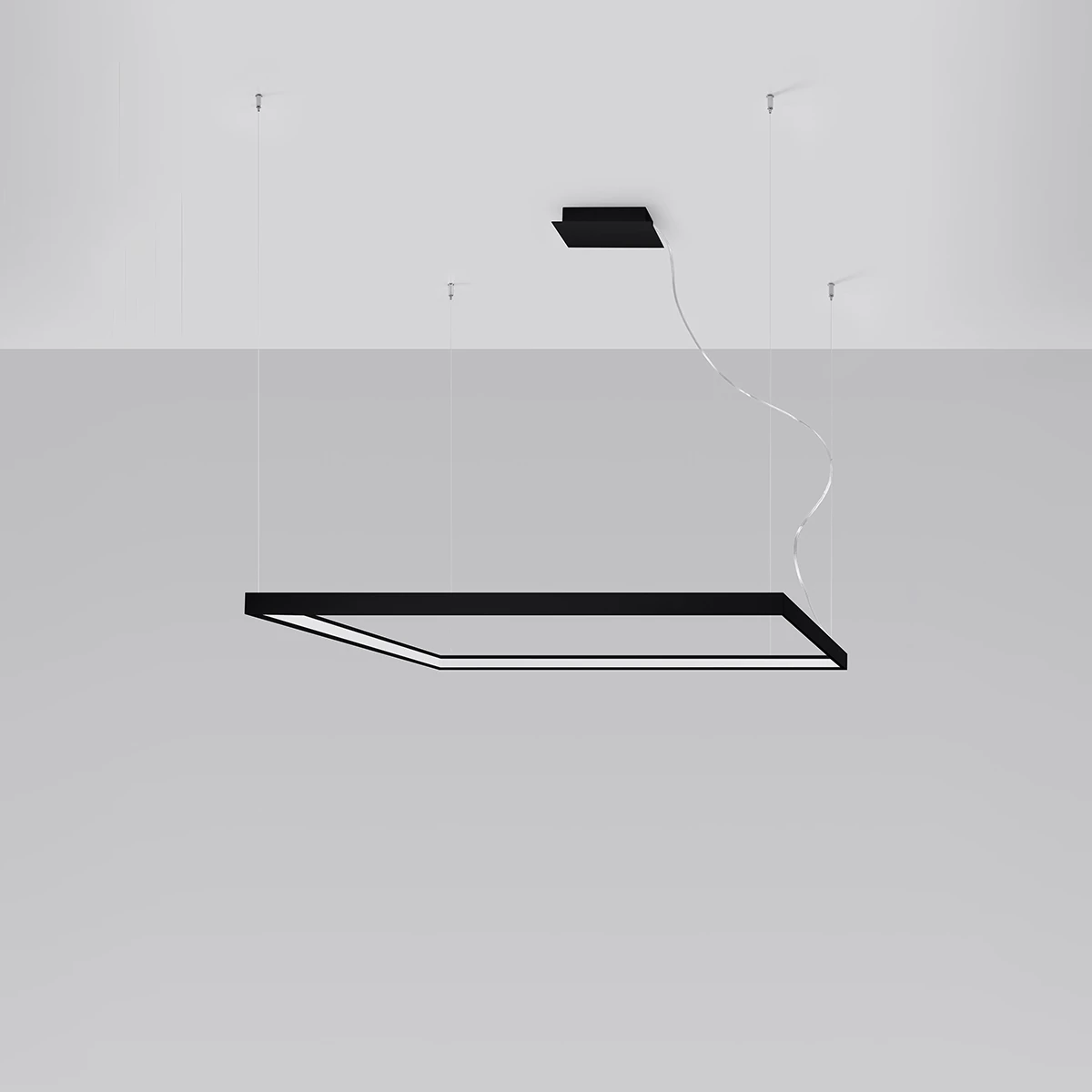 Pakabinamas šviestuvas 65W – kvadratinis, juodas, šilta LED šviesa