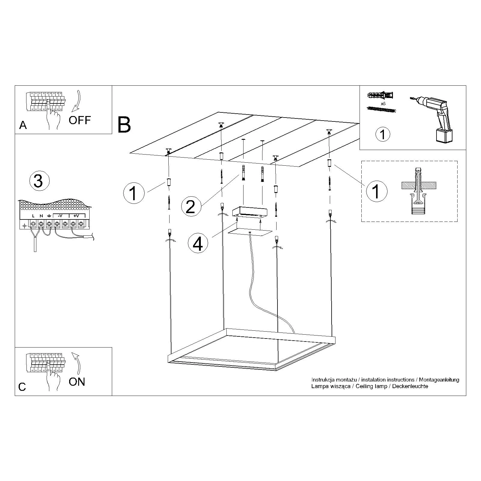Pendant light 80 cm – square, gold, CRI98 LED