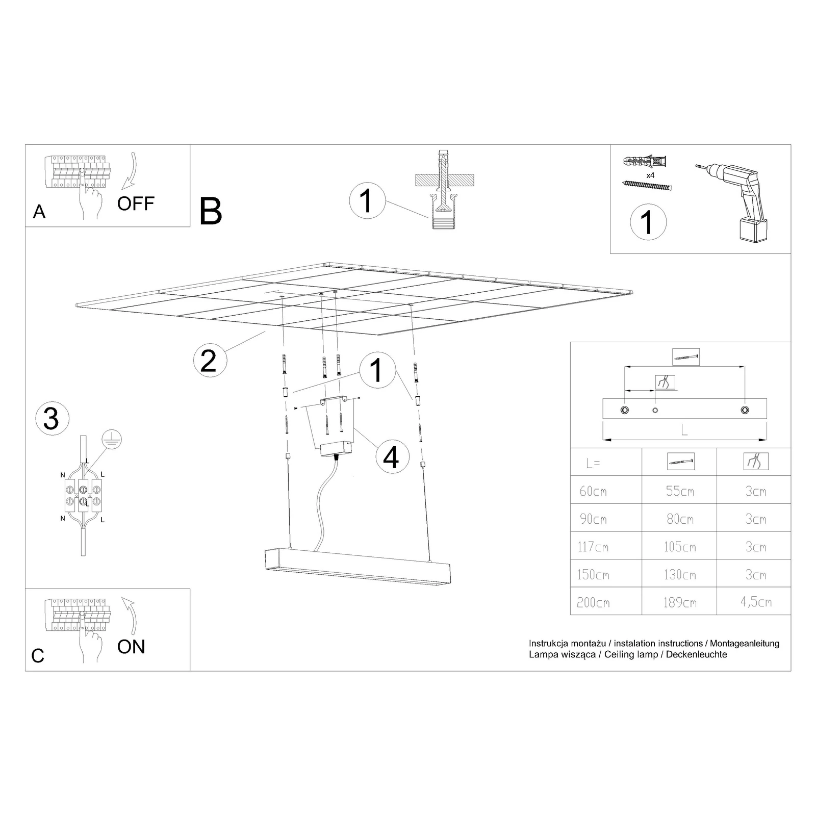 Pendant light 118 cm / 28W – linear, grey, CRI90