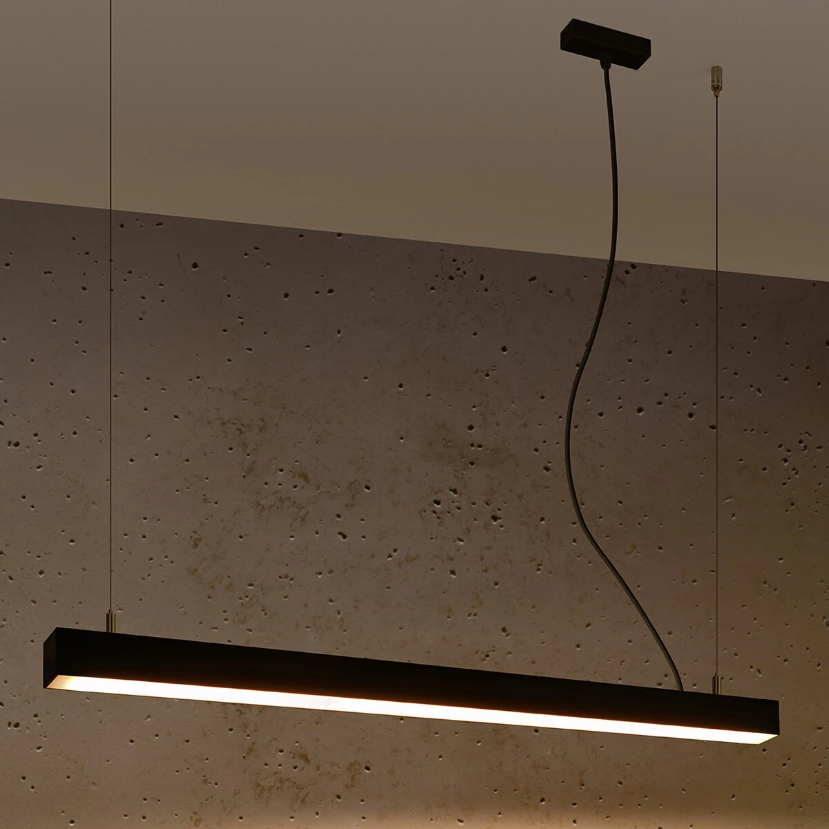 Pendant LED lamp 90 cm – linear, black, warm light