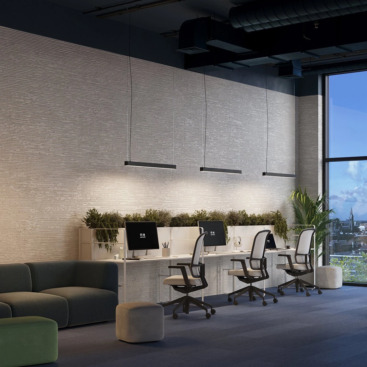 Pendant LED lamp 90 cm – linear, black, warm light
