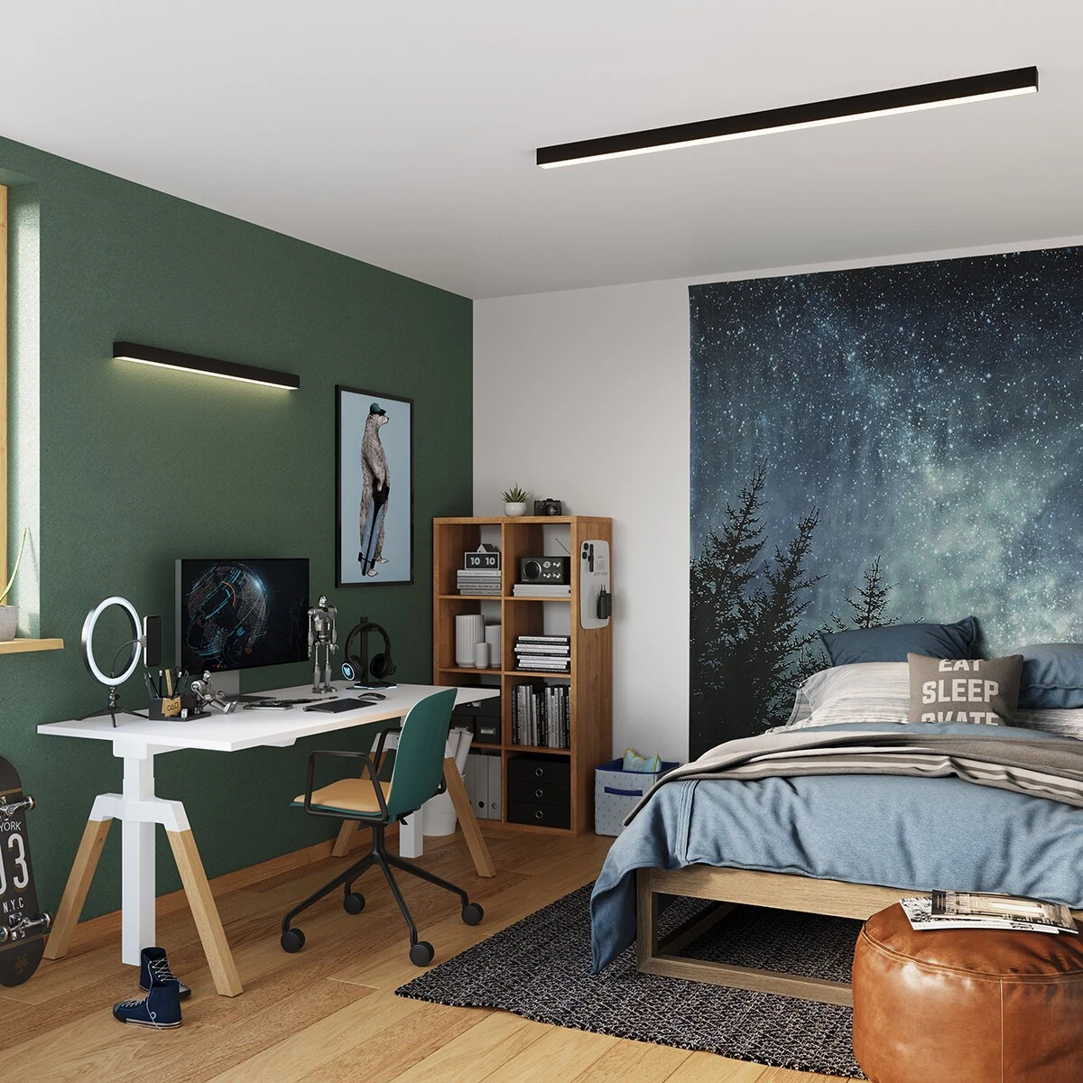 Wall lamp 67 cm – linear, black, warm LED light
