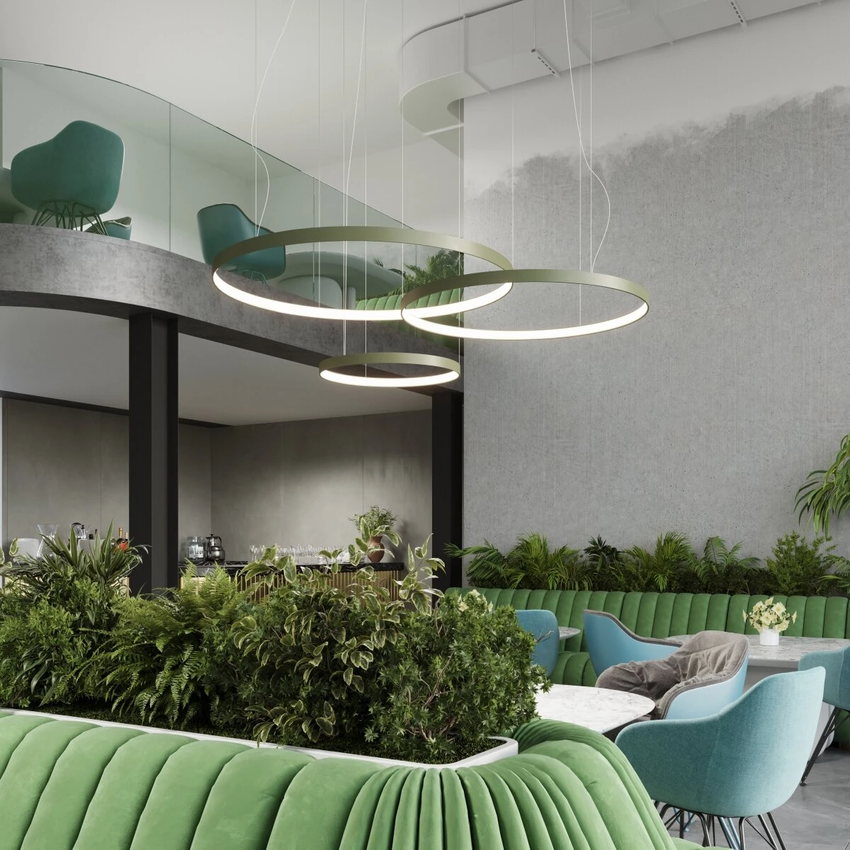 Pendant light 47W – round, olive green, CRI98 LED