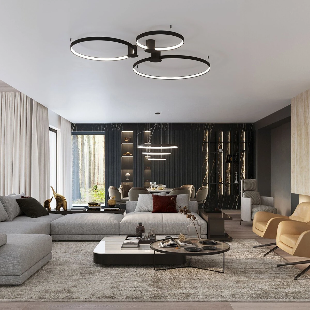 LED Pendant Light 55W – two-ring, black, CRI98