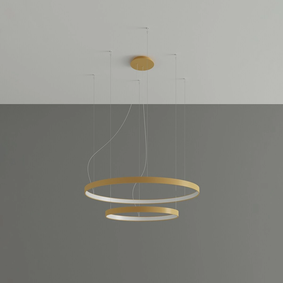 RIO 2 pendant light 55W – double ring, gold, warm LED
