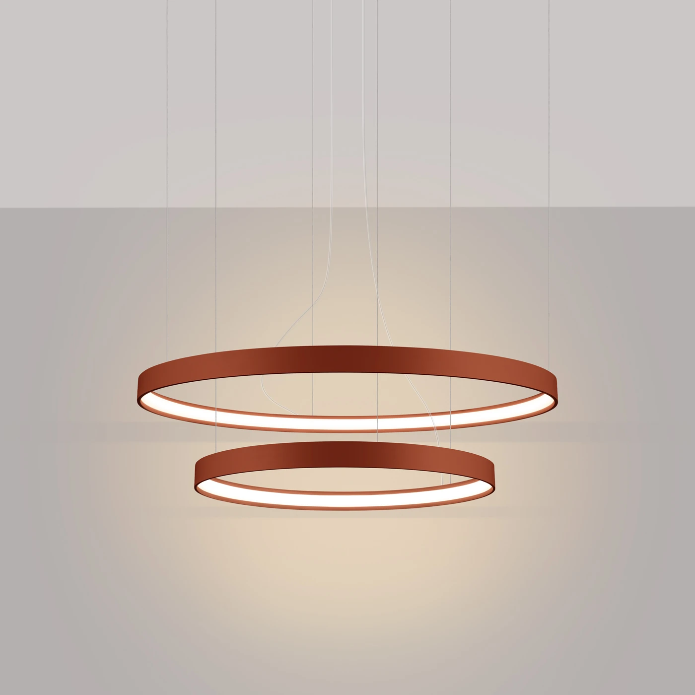 Pakabinamas šviestuvas 78 cm / 55W – dvigubi žiedai, raudona, CRI93