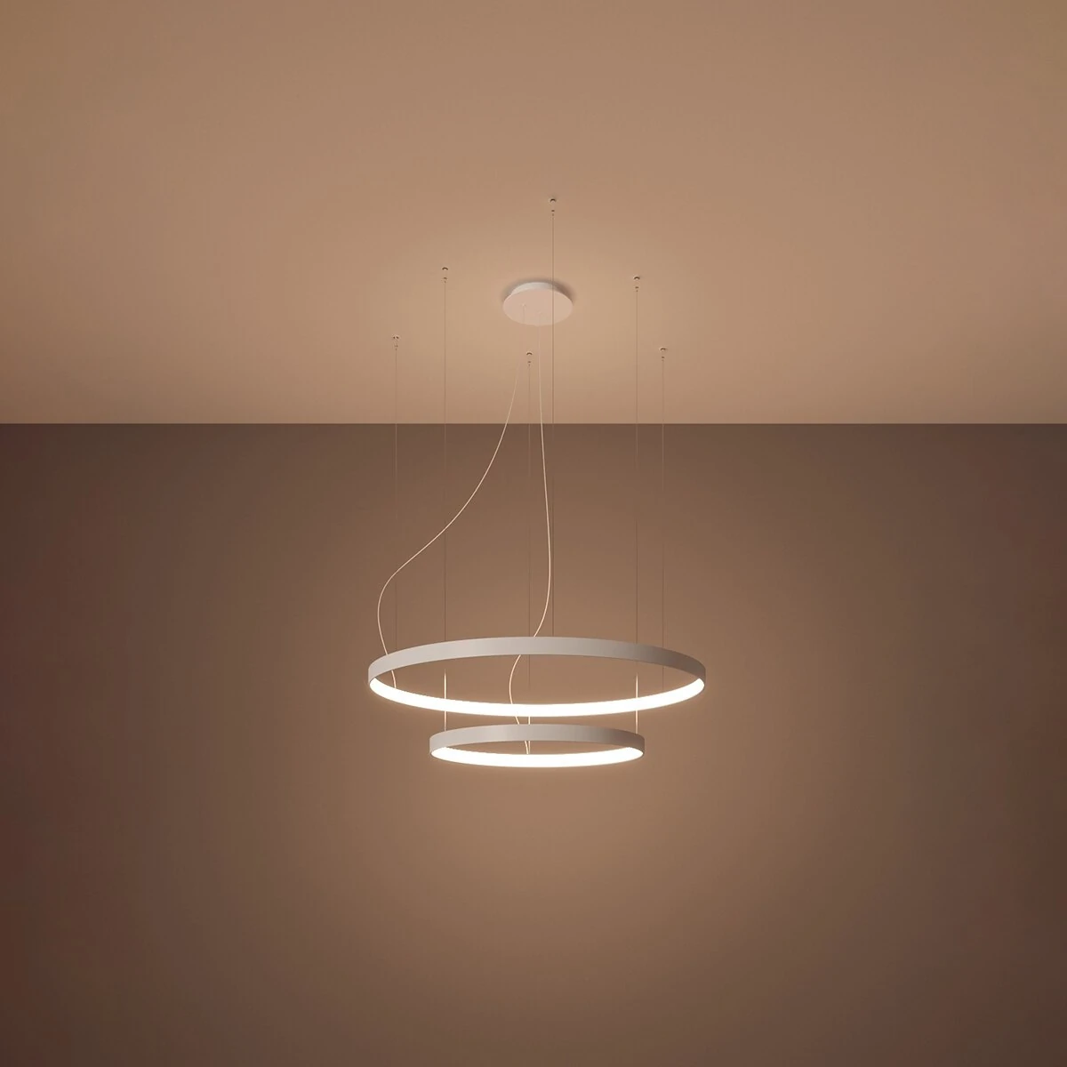 Pakabinamas šviestuvas 55W – dvigubi žiedai, baltas, šilta LED šviesa