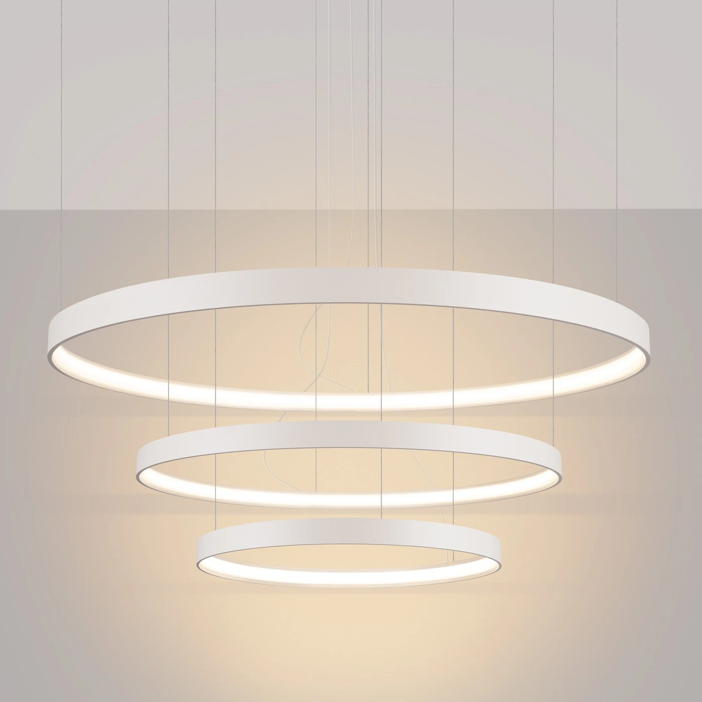 Pendant light 100W – three-ring, beige, warm LED light