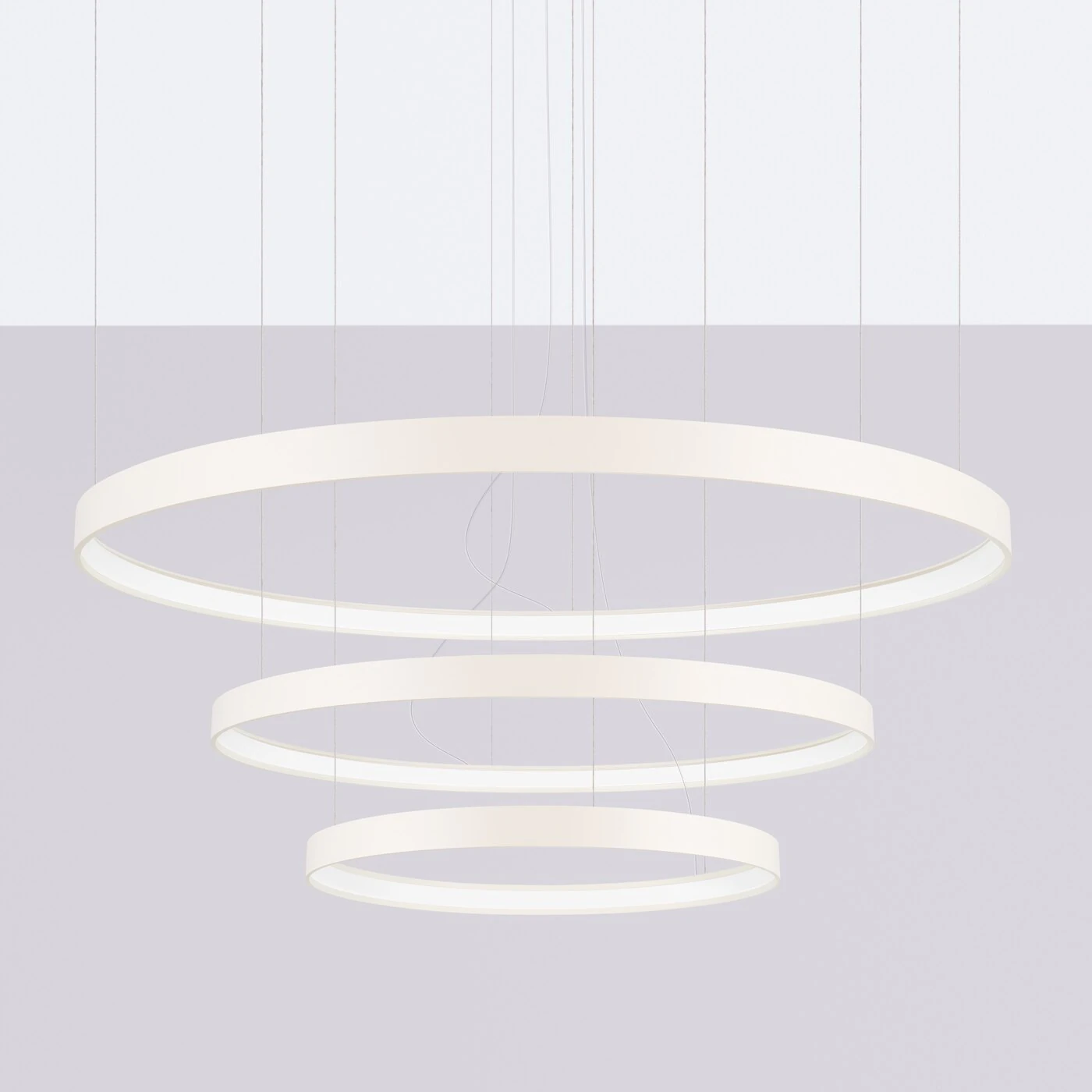 Pendant chandelier 100W – three rings, beige, CRI98 LED