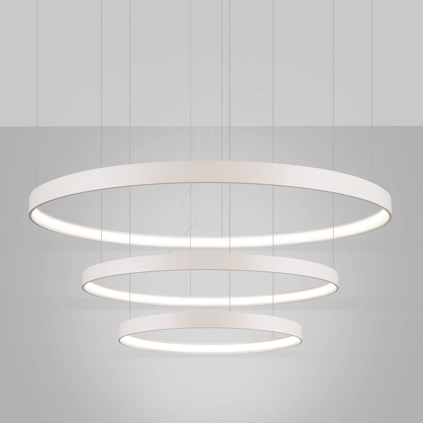 Pendant chandelier 100W – three rings, beige, CRI98 LED