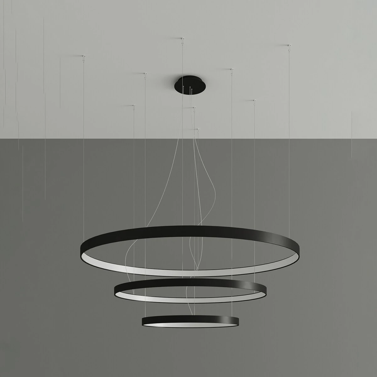 Sietynas 110 cm – apvalūs LED žiedai, juodas, CRI98