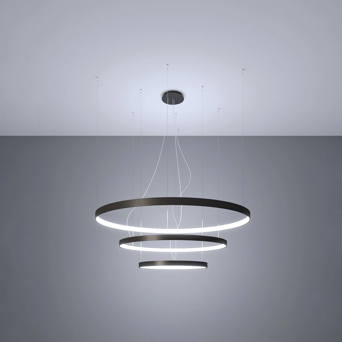 Sietynas 110 cm – apvalūs LED žiedai, juodas, CRI98