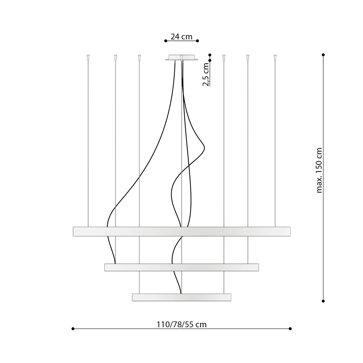 Pendant light 100W – 3-ring, gold, CRI98 LED