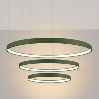 Pakabinamas LED šviestuvas 100W – apvalūs žiedai, alyvuogių žalias, 3000K - Nuotrauka 1