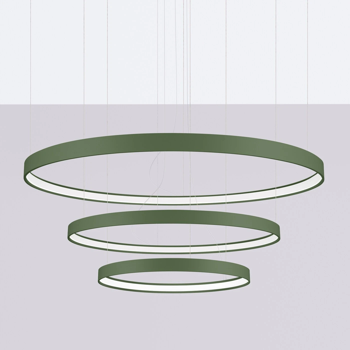 Pendant LED chandelier 100W – triple ring, olive green, CRI98