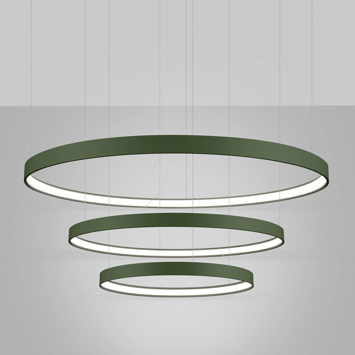 Pendant LED chandelier 100W – triple ring, olive green, CRI98