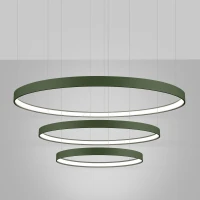 Pendant LED chandelier 100W – triple ring, olive green, CRI98 - Image 1
