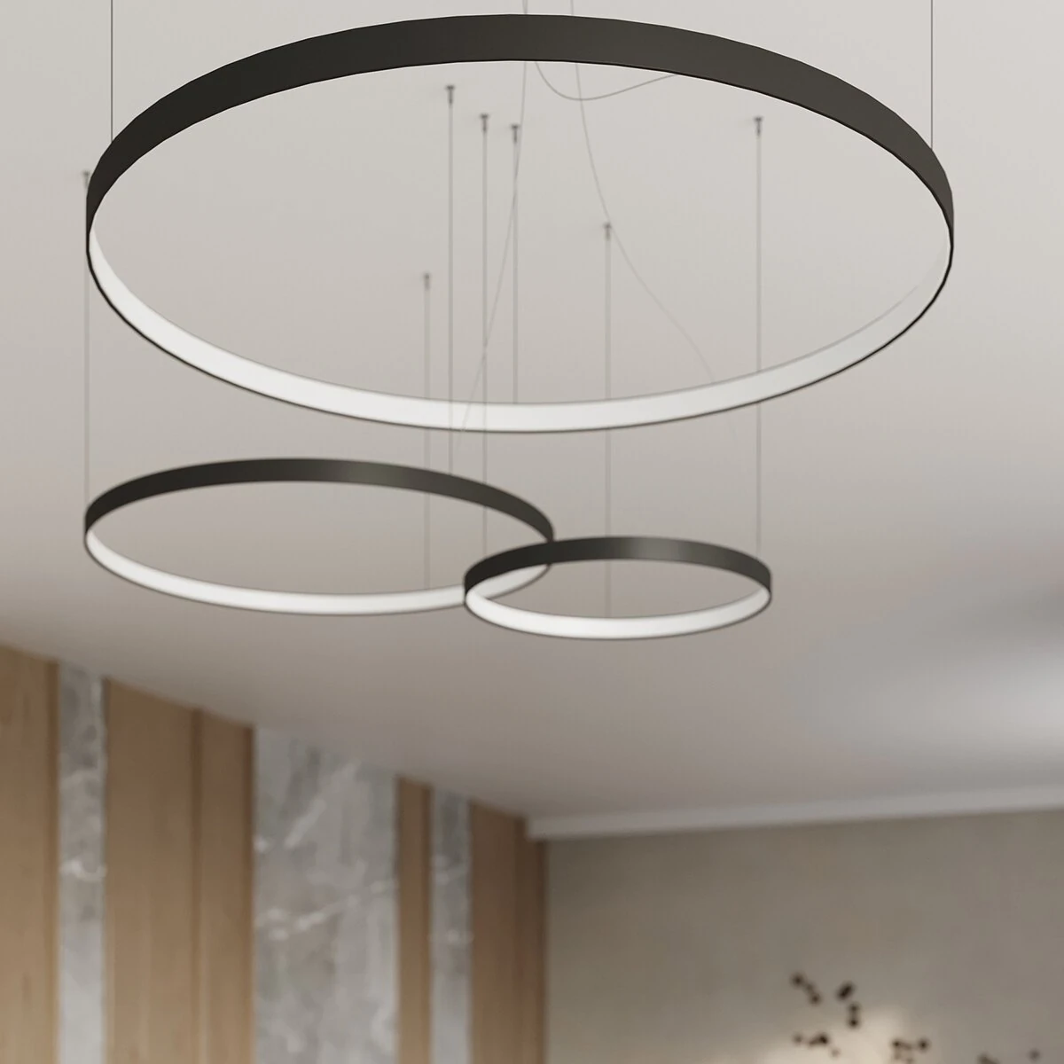Pendant light 24W – round, black, warm LED