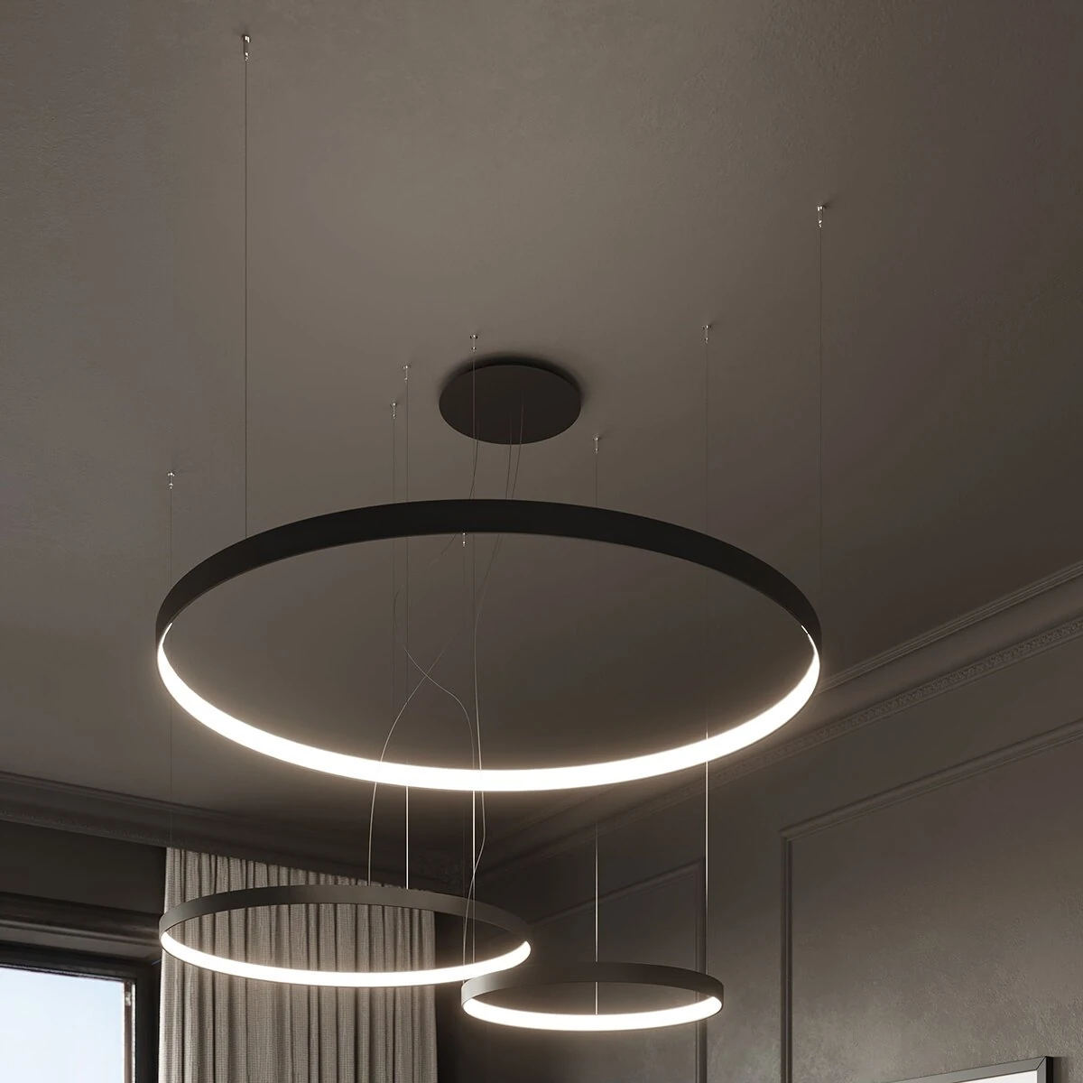 Pendant light 78 cm – round, black, warm white LED
