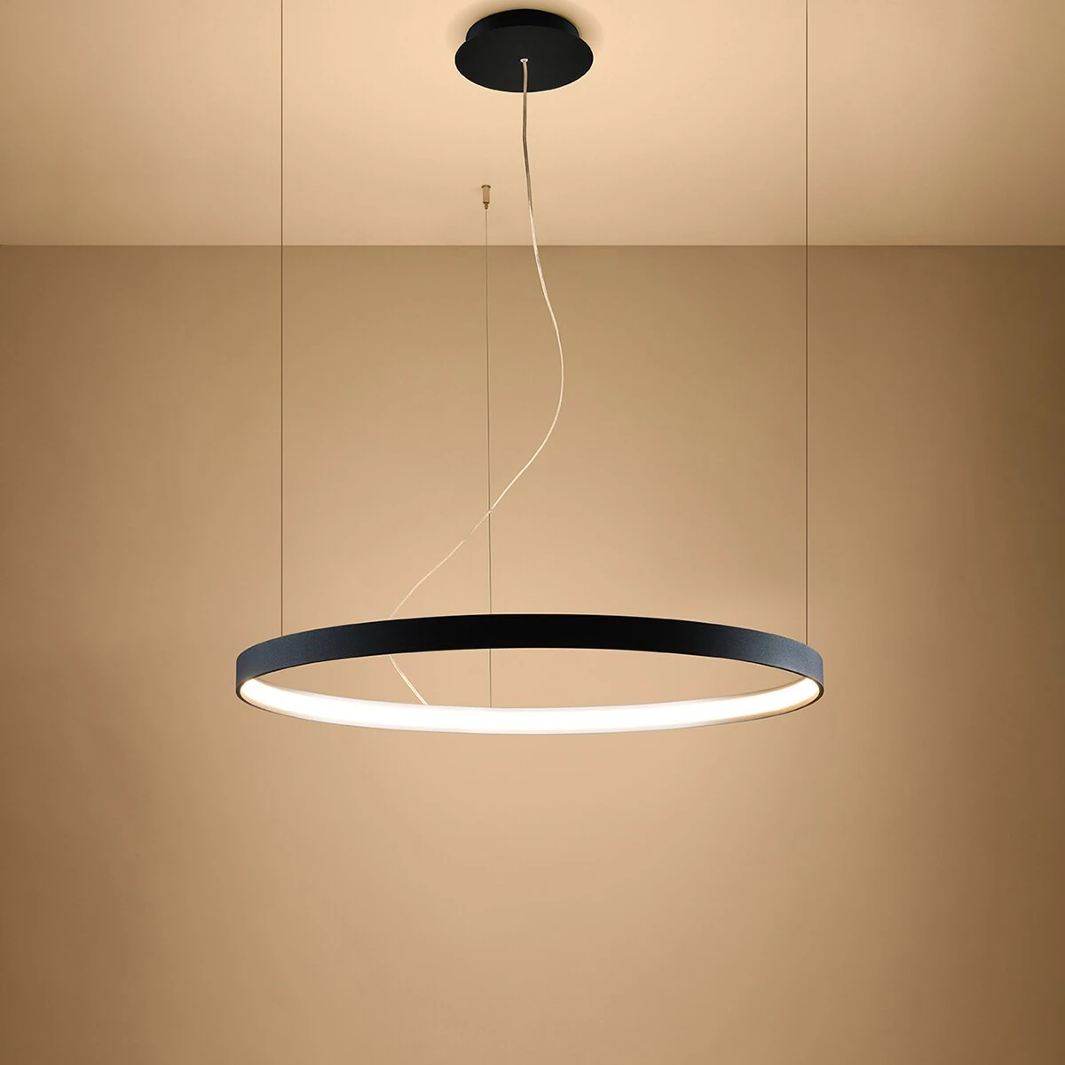 Pendant light 78 cm – round, black, warm white LED
