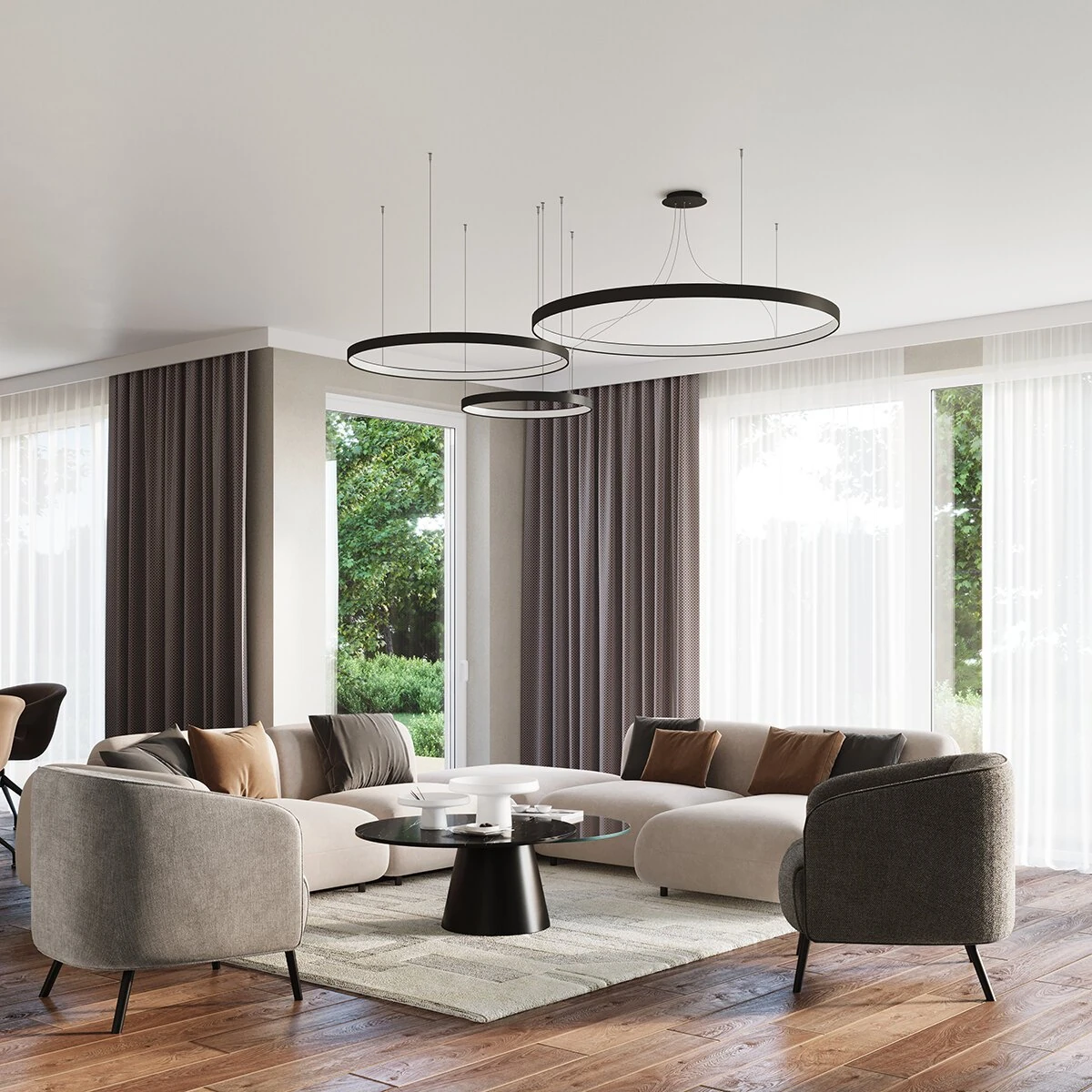 Pendant light 33W – round ring, black, CRI98