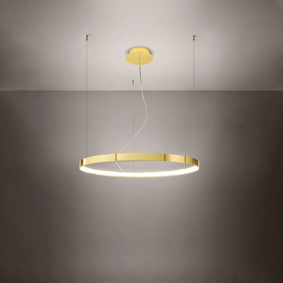 Pakabinamas LED šviestuvas 78 cm – apvalus, auksinis, šilta šviesa