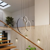 Pakabinamas LED šviestuvas 100W – trijų žiedų, juodas, 3000K - Nuotrauka 14