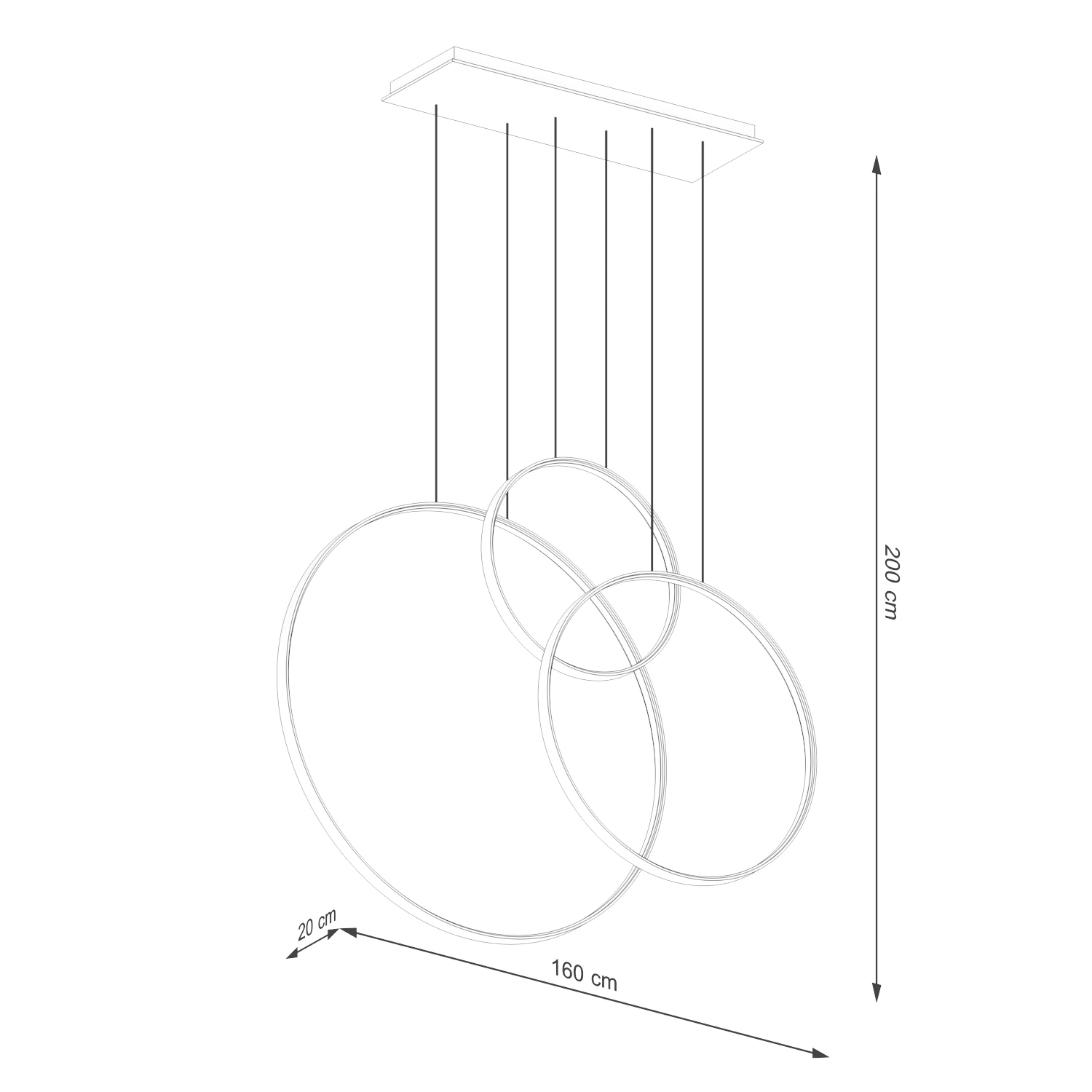 Pakabinamas LED šviestuvas 100W – trijų žiedų, juodas, 3000K