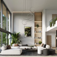 Pakabinamas šviestuvas 173W – 5 žiedai, baltas, šiltai baltas LED - Nuotrauka 14