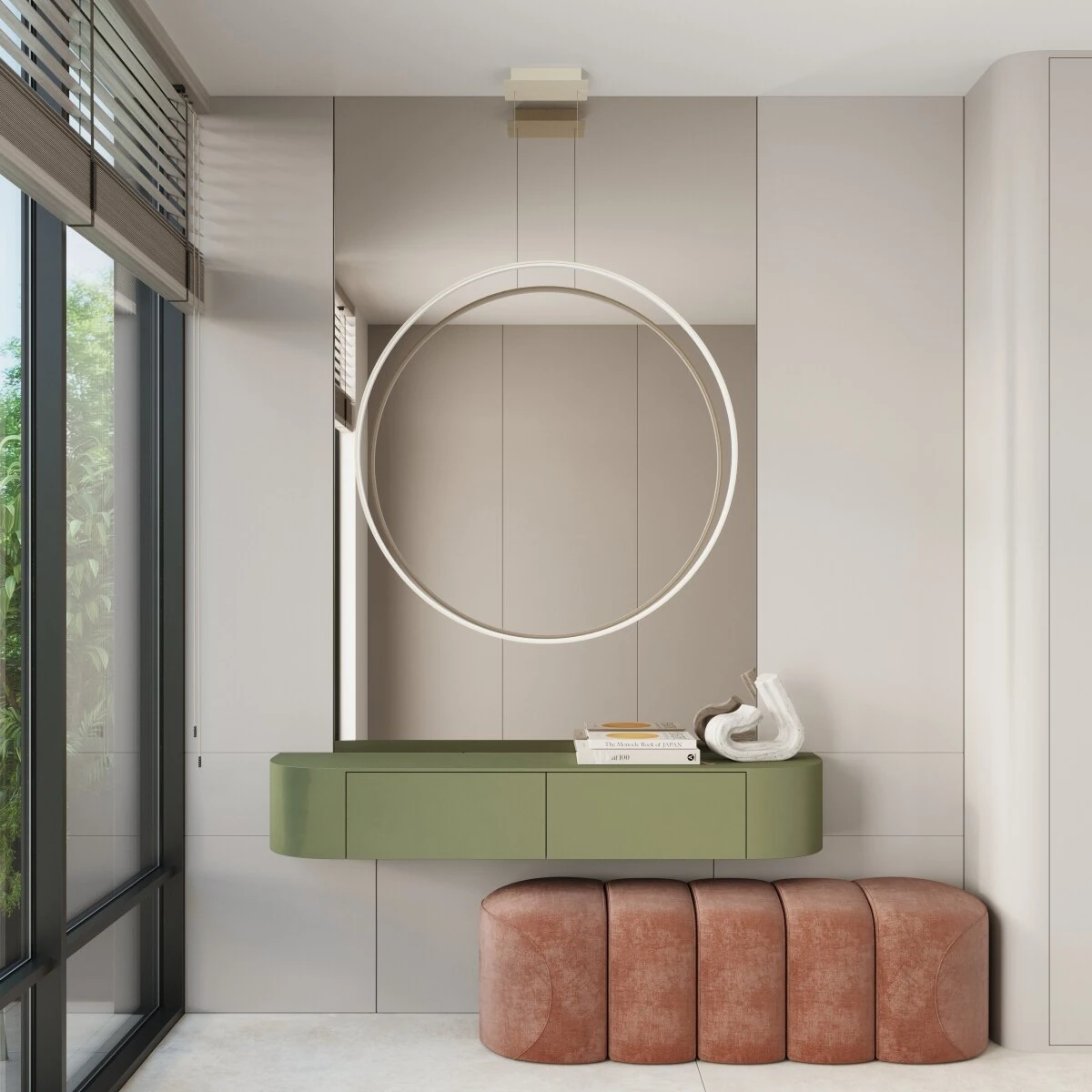 Pendant LED lamp 33W – round ring, beige, CRI98