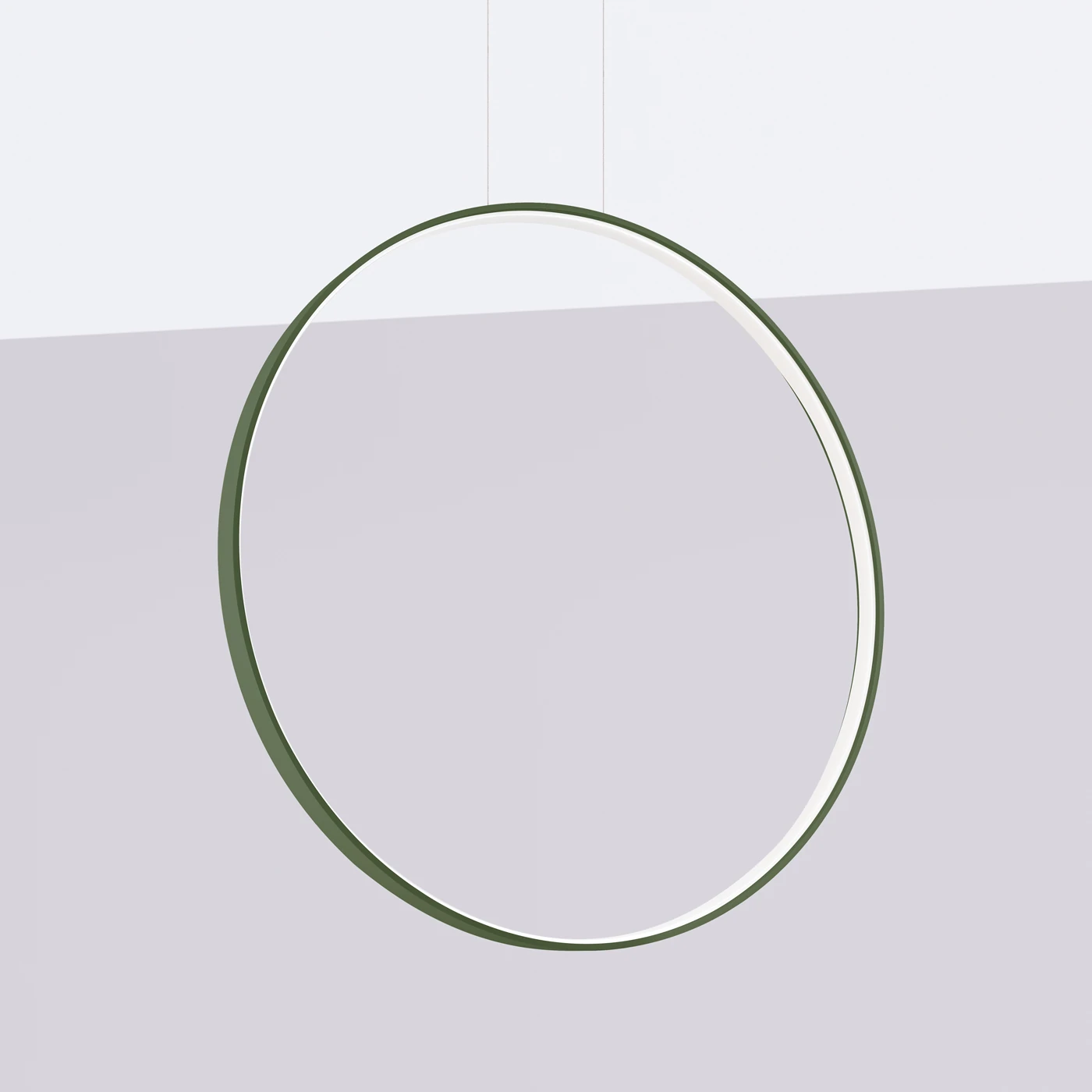 Pendant lamp 33W – round ring, olive green, warm LED light